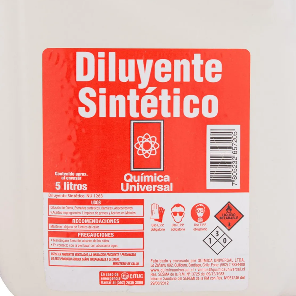 Diluyente Sintético 5 lt Química Universal - Imagen 3