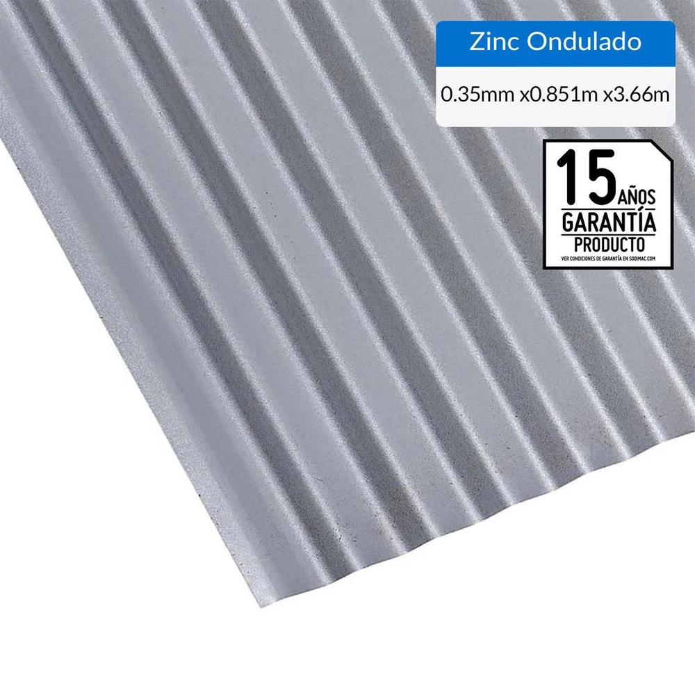 Plancha Zinc Aluminio Acanalada 0,35 x 895 x 3660 mm